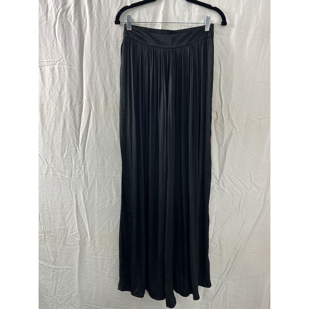 Wide Leg Classic Pleated Swing Paperbag Pants Womens S Black Chic Pockets New